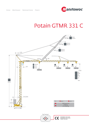 Macalare turn - deplasare cărucior pe braț - rotire în partea inferioară Potain GTMR 331 C