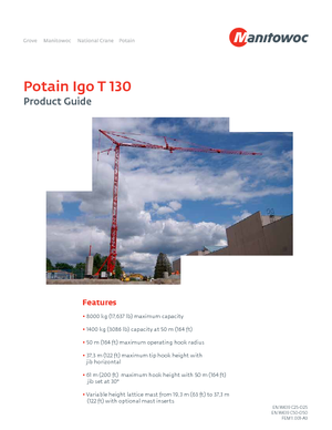 Macalare turn - deplasare cărucior pe braț - rotire în partea inferioară Potain IGO T 130