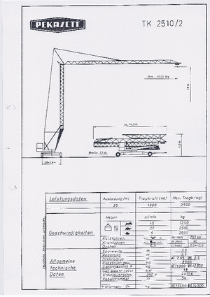 Macalare turn - deplasare cărucior pe braț - rotire în partea inferioară Pekazett TK 2510/2