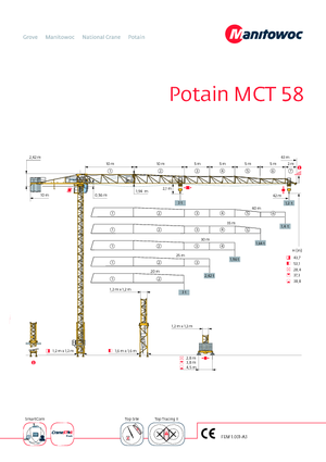 Macalare turn - deplasare cărucior pe braț - rotire în partea superioară Potain MCT 58-2,5 t