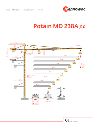 Macalare turn - deplasare cărucior pe braț - rotire în partea superioară Potain MD 238 A-J10