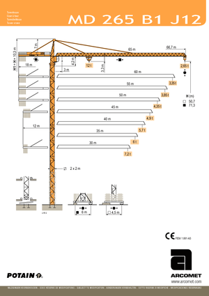 Macalare turn - deplasare cărucior pe braț - rotire în partea superioară Potain MD 265 B1 J12