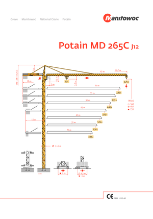 Macalare turn - deplasare cărucior pe braț - rotire în partea superioară Potain MD 265 C J12