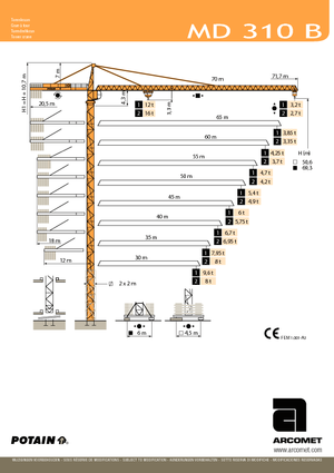 Macalare turn - deplasare cărucior pe braț - rotire în partea superioară Potain MD 310 B