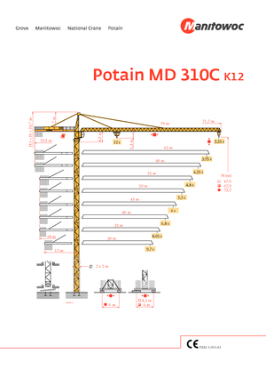 Macalare turn - deplasare cărucior pe braț - rotire în partea superioară Potain MD 310 C 12 T