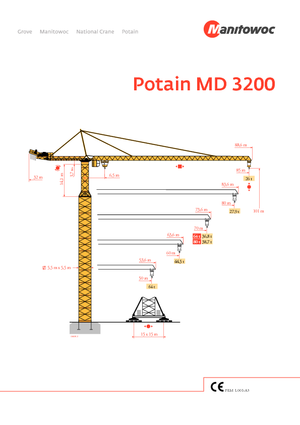 Macalare turn - deplasare cărucior pe braț - rotire în partea superioară Potain MD 3200-64 t