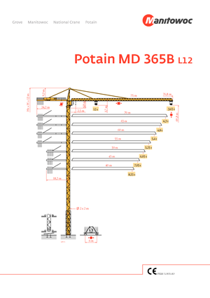 Macalare turn - deplasare cărucior pe braț - rotire în partea superioară Potain MD 365 B L12