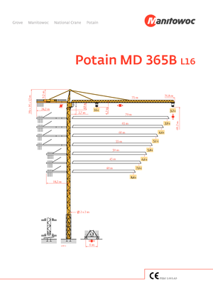 Macalare turn - deplasare cărucior pe braț - rotire în partea superioară Potain MD 365 B L16