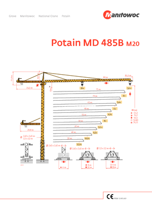 Macalare turn - deplasare cărucior pe braț - rotire în partea superioară Potain MD 485 B 20 T