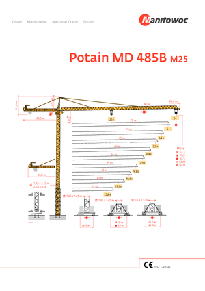 Macalare turn - deplasare cărucior pe braț - rotire în partea superioară Potain MD 485 B 25 T