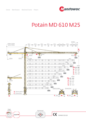 Macalare turn - deplasare cărucior pe braț - rotire în partea superioară Potain MD 610 M 25