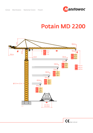 Macalare turn - deplasare cărucior pe braț - rotire în partea superioară Potain MD 2200-50 t