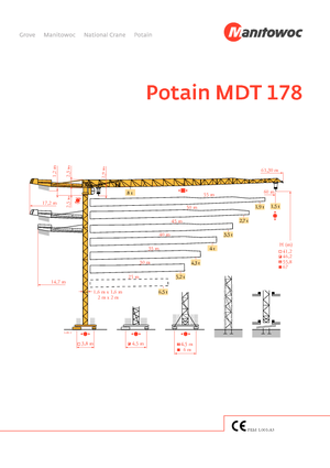 Macalare turn - deplasare cărucior pe braț - rotire în partea superioară Potain MDT 178