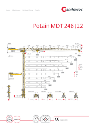 Macalare turn - deplasare cărucior pe braț - rotire în partea superioară Potain MDT 248 J12