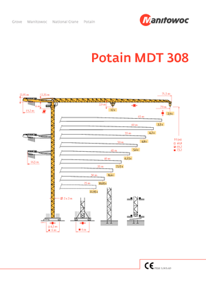 Macalare turn - deplasare cărucior pe braț - rotire în partea superioară Potain MDT 308