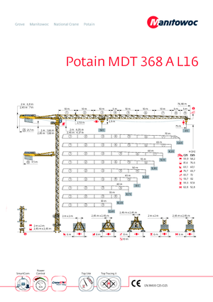 Macalare turn - deplasare cărucior pe braț - rotire în partea superioară Potain MDT 368 A L16