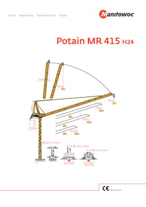 Macalare turn - deplasare cărucior pe braț - rotire în partea superioară Potain MR 415 H 24