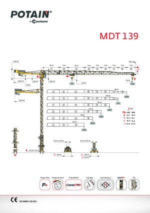 Macalare turn - deplasare cărucior pe braț - rotire în partea superioară Potain MDT 139