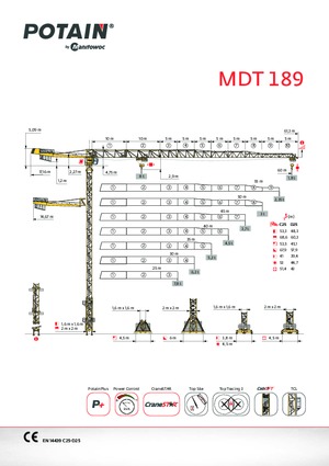 Macalare turn - deplasare cărucior pe braț - rotire în partea superioară Potain MDT 189