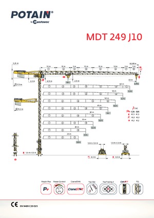 Macalare turn - deplasare cărucior pe braț - rotire în partea superioară Potain MDT 249 J10