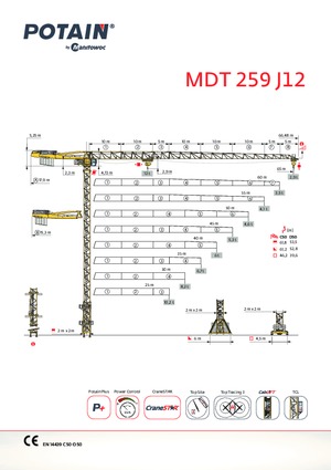 Macalare turn - deplasare cărucior pe braț - rotire în partea superioară Potain MDT 259 J12