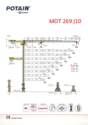 Macalare turn - deplasare cărucior pe braț - rotire în partea superioară Potain MDT 269 A J10