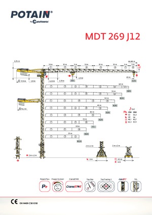 Macalare turn - deplasare cărucior pe braț - rotire în partea superioară Potain MDT 269 A J12