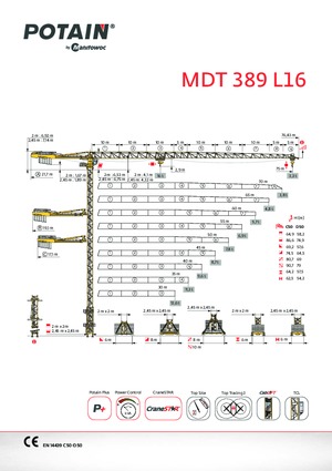 Macalare turn - deplasare cărucior pe braț - rotire în partea superioară Potain MDT 389 L16