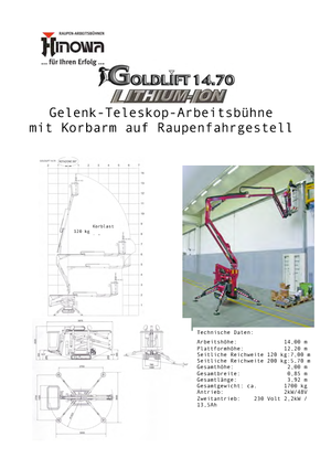 Nacele cu braț articulat pe șenile Hinowa Goldlift 14.70 IIIS