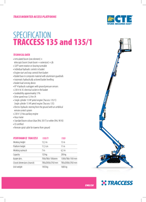 Nacele cu braț articulat pe șenile CTE Traccess 135-1