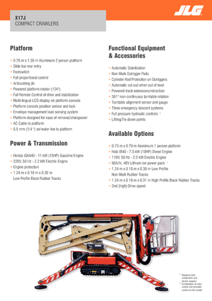 Nacele cu braț articulat pe șenile JLG X17J Plus