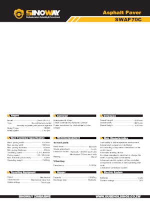 Finisoare de asfalt pe șenile Sinoway SWAP70C 