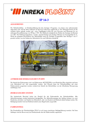 Nacele cu braț articulat montate pe camion Inreka IP 14-3