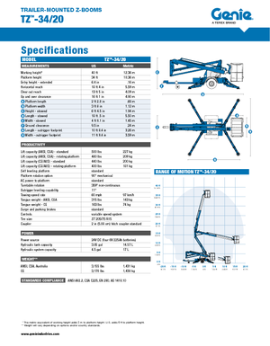 Nacele cu braț articulat montate pe camion Genie TZ 34/20