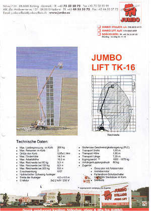 Nacele cu braț articulat montate pe camion Jumbo Lift TK 16