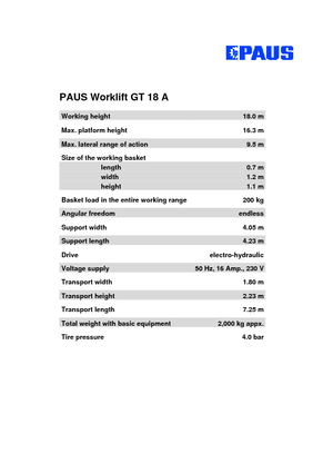 Nacele cu braț articulat montate pe trailer Paus Worklift GT 18 A