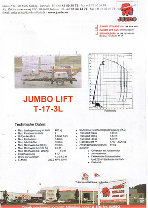 Nacele telescopice montate pe trailer Jumbo Lift T 17-3 L