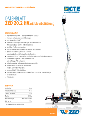 Nacele cu braț articulat montate pe trailer CTE ZED 20.2 HV