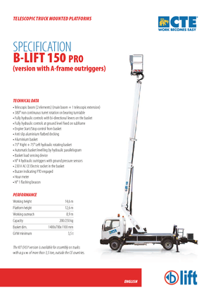 Nacele telescopice montate pe camion CTE B-Lift 150 Pro