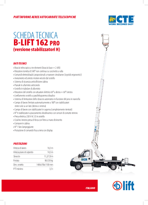 Nacele telescopice montate pe camion CTE B-Lift 162 Pro-H