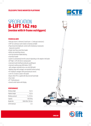 Nacele telescopice montate pe camion CTE B-Lift 162 Pro-H