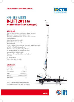 Nacele telescopice montate pe camion CTE B-Lift 201 Pro-A