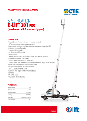Nacele telescopice montate pe camion CTE B-Lift 201 Pro-H