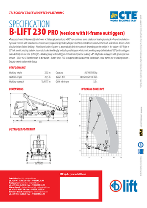 Nacele telescopice montate pe camion CTE B-Lift 230 Pro-H
