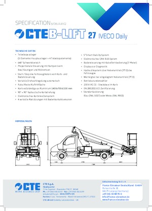Nacele telescopice montate pe camion CTE B-Lift 27