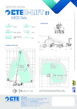 Nacele telescopice montate pe camion CTE B-Lift 27
