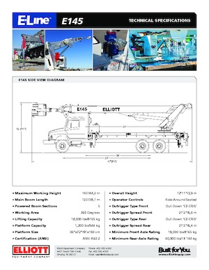 Nacele telescopice montate pe camion Elliott Equipment E145 E-Line