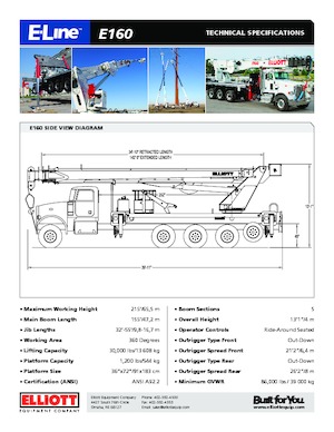 Nacele telescopice montate pe camion Elliott Equipment E160 E-Line