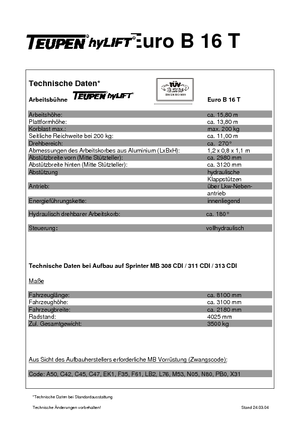 Nacele telescopice montate pe camion TEUPEN Euro B 16 T