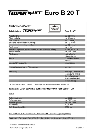 Nacele telescopice montate pe camion TEUPEN Euro B 20 T